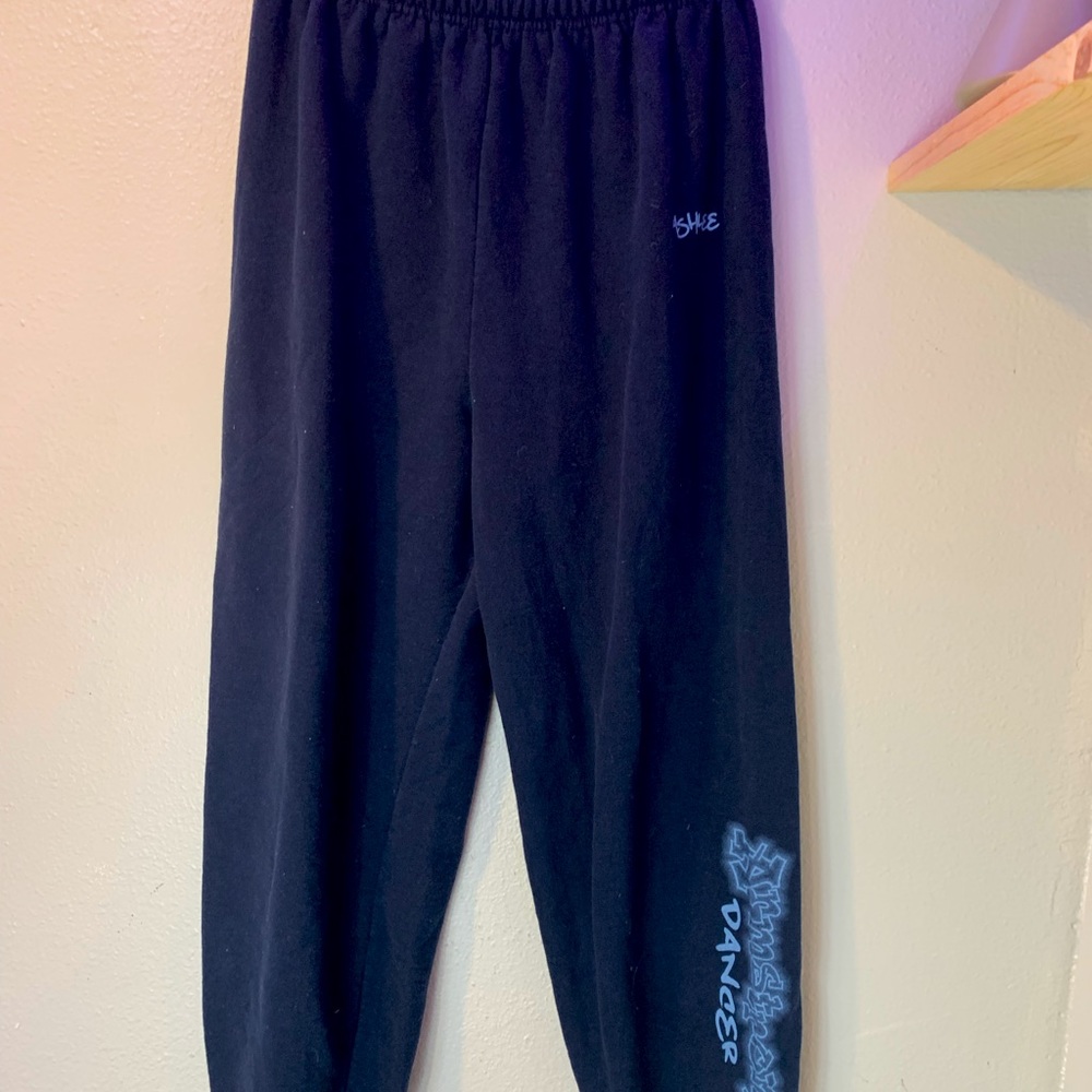 high waisted dark blue sweatpants